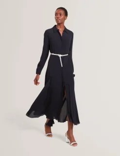 New Lobster Limited Kleider|Luftiger Blues Bearbeiten<Asymmetrisches Crêpe-Midi-Hemdkleid