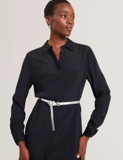 New Lobster Limited Kleider|Luftiger Blues Bearbeiten<Asymmetrisches Crêpe-Midi-Hemdkleid