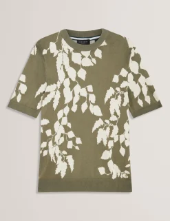 New Lobster Limited Oberteile & T-Shirts|Im Trend: Gestrickte Tops<Baumwoll-Feinstrick-T-Shirt mit Blätterprint