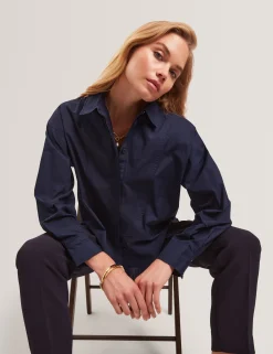 New Lobster Limited Oberteile & Blusen|Luftiger Blues Bearbeiten<Baumwollhemd mit übergroßem Latzdetail