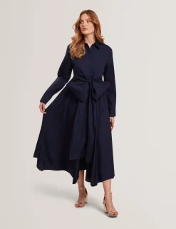 New Lobster Limited Der Weihnachtsladen|Luftiger Blues Bearbeiten<Baumwoll-Wickelkleid mit Cut-Outs, Midi-Länge, Hemdbluse