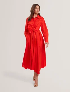 New Lobster Limited Der Weihnachtsladen|Luftiger Blues Bearbeiten<Baumwoll-Wickelkleid mit Cut-Outs, Midi-Länge, Hemdbluse