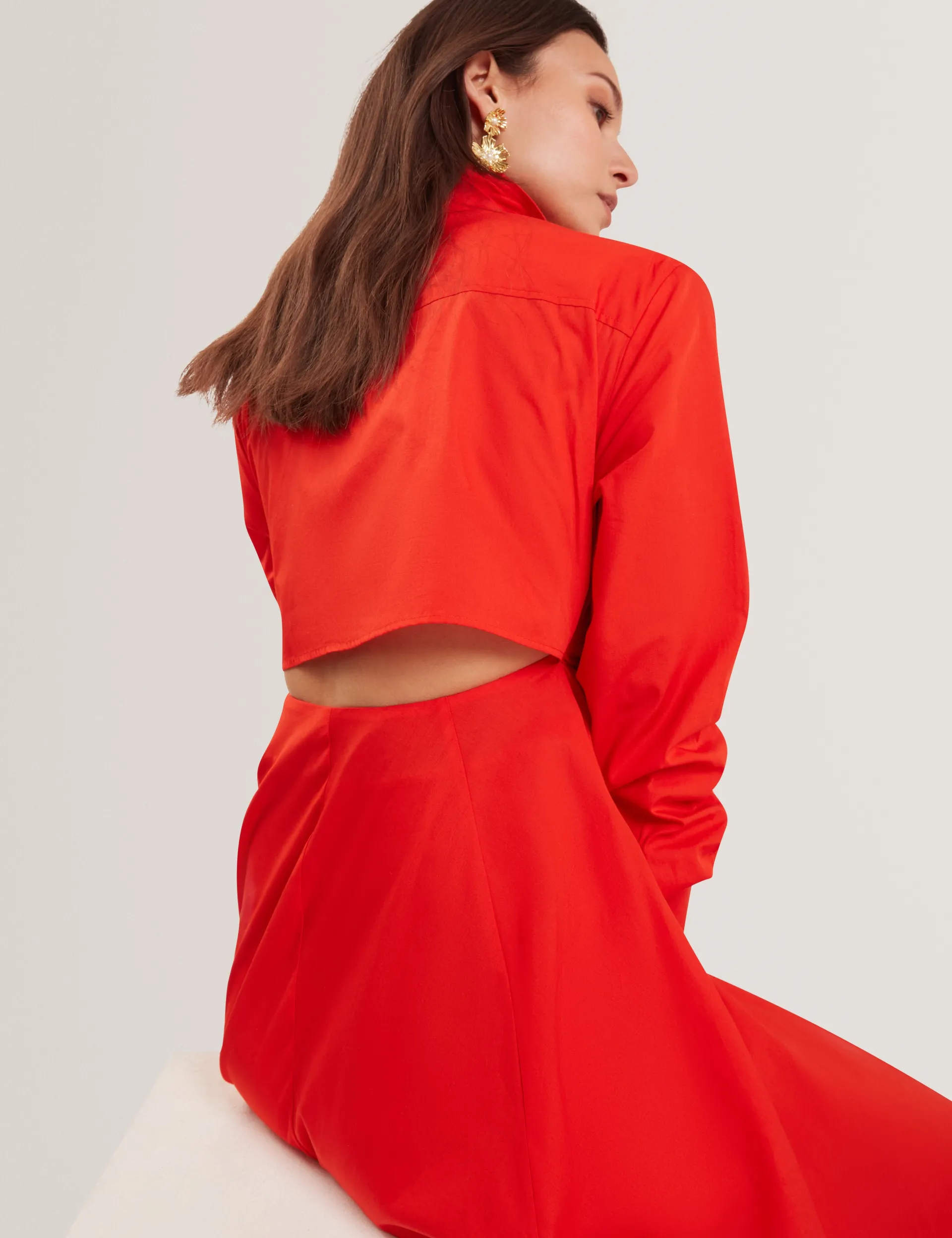 New Lobster Limited Der Weihnachtsladen|Luftiger Blues Bearbeiten<Baumwoll-Wickelkleid mit Cut-Outs, Midi-Länge, Hemdbluse