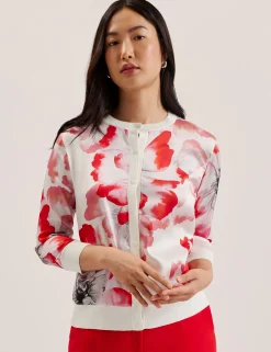 New Lobster Limited Oberteile & Blusen|Pullover & Strickjacken<Bedruckter Leinen-Mix Cardigan mit 3/4-Arm
