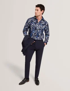 New Lobster Limited Breezy Blues Bearbeiten|Shirts<Elegantes Langarmhemd mit Ton-in-Ton-Blumenmuster