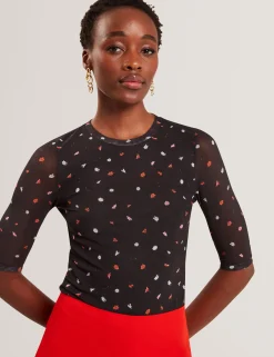 New Lobster Limited Oberteile & Blusen<Enganliegendes Mesh-Top mit verstreutem Blumenmuster