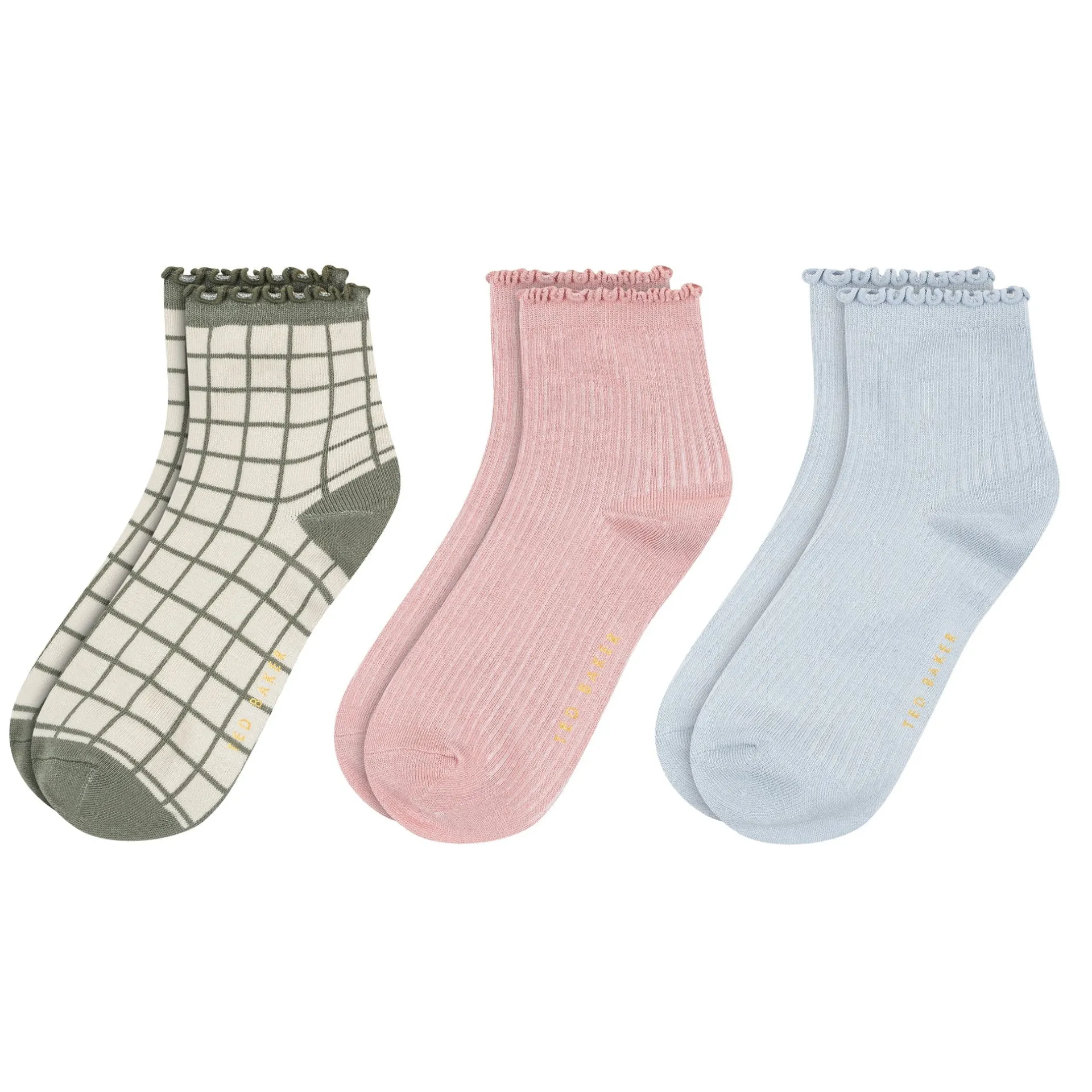 United Legwear & Apparel Co. Sämtliches Zubehör|Socken<3er-Pack gemischte Rüschen-Knöchelsocken