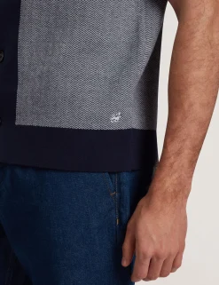 New Lobster Limited Breezy Blues Bearbeiten|Shirts<Fischgrät-Strickhemd mit Farbblock-Design