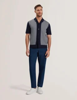 New Lobster Limited Breezy Blues Bearbeiten|Shirts<Fischgrät-Strickhemd mit Farbblock-Design