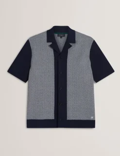 New Lobster Limited Breezy Blues Bearbeiten|Shirts<Fischgrät-Strickhemd mit Farbblock-Design