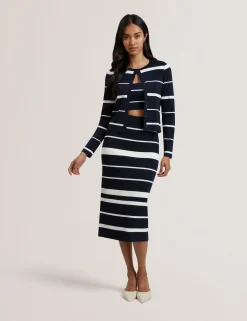 New Lobster Limited Röcke|Luftiger Blues Bearbeiten<Gestreifter Strick-Bodycon-Tube-Midirock