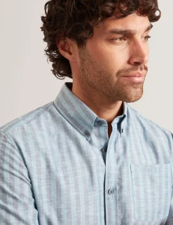 New Lobster Limited Breezy Blues Bearbeiten|Shirts<Gestreiftes Langarmhemd aus Leinenmischgewebe