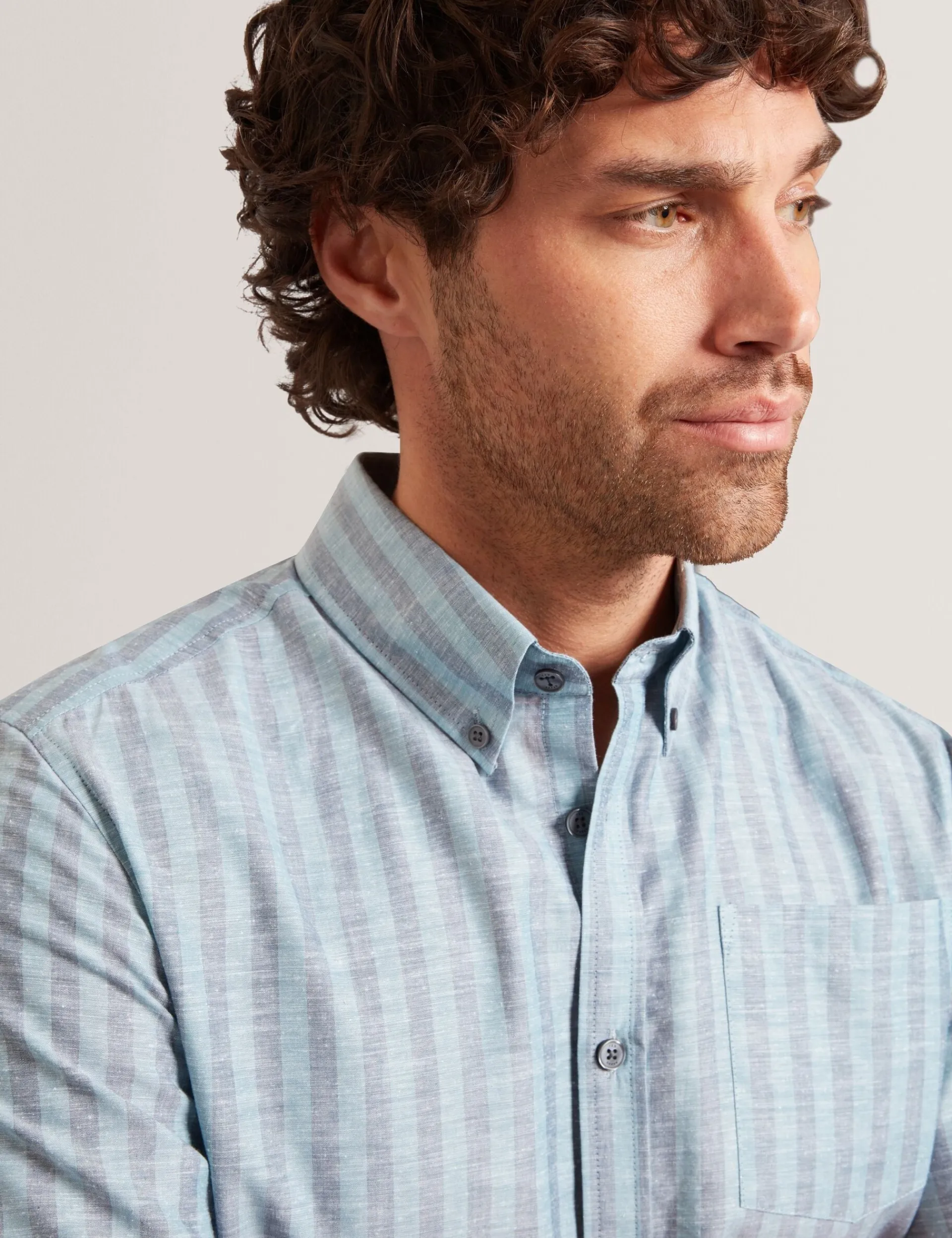 New Lobster Limited Breezy Blues Bearbeiten|Shirts<Gestreiftes Langarmhemd aus Leinenmischgewebe
