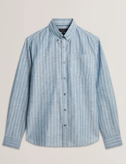 New Lobster Limited Breezy Blues Bearbeiten|Shirts<Gestreiftes Langarmhemd aus Leinenmischgewebe