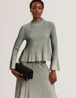 New Lobster Limited Oberteile & Blusen|Pullover & Strickjacken<Gestreiftes Rippstrick-Langarmshirt mit ausgestellten Ärmeln