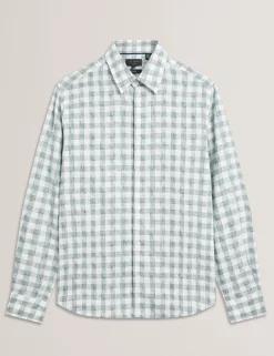 New Lobster Limited Breezy Blues Bearbeiten|Shirts<Grindle kariertes Langarmhemd aus Leinenmischung