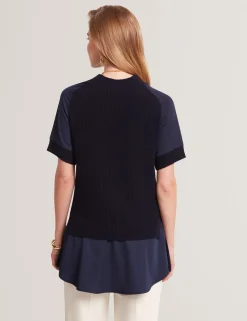 New Lobster Limited Oberteile & Blusen|Pullover & Strickjacken<Grobstrick-Kurzarmshirt mit Hemdsaum