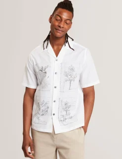 New Lobster Limited Breezy Blues Bearbeiten|Shirts<Hemd aus Leinenmischung mit Panelprint, lässig geschnitten