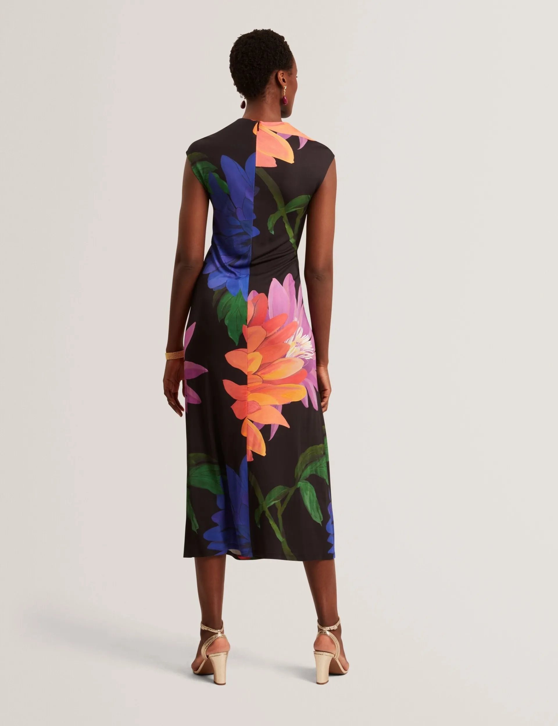 New Lobster Limited Der Weihnachtsladen|Kleider<Jersey-Midikleid mit Dahlienmuster und drapiertem Kragen