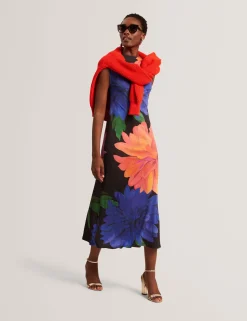 New Lobster Limited Der Weihnachtsladen|Kleider<Jersey-Midikleid mit Dahlienmuster und drapiertem Kragen