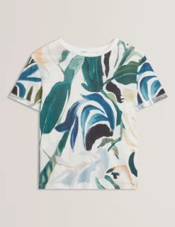 New Lobster Limited Oberteile & Blusen|Der Weihnachtsladen<Kastenförmiges T-Shirt aus Leinenmischung mit abstraktem Print