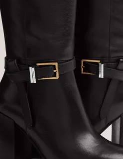 New Lobster Limited Stiefel|Arbeitskleidung<Kniehohe Lederstiefel mit Gürteldetail und Absatz
