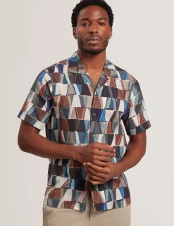 New Lobster Limited Shirts|Der Weihnachtsladen<Kurzarmhemd aus Baumwoll-Leinen-Mischgewebe mit Fliesenmuster