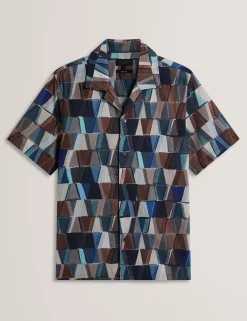 New Lobster Limited Shirts|Der Weihnachtsladen<Kurzarmhemd aus Baumwoll-Leinen-Mischgewebe mit Fliesenmuster