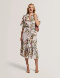 New Lobster Limited Festliche Kleidung|Neue Frühlingsblumen<Kurzarm-Hemdkleid mit Seerosenmuster