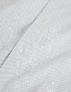 New Lobster Limited Breezy Blues Bearbeiten|Shirts<Kurzarmhemd mit Nadelstreifen und besticktem Saum
