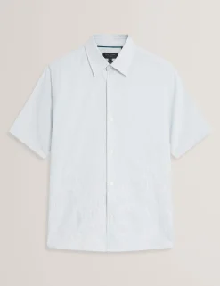 New Lobster Limited Breezy Blues Bearbeiten|Shirts<Kurzarmhemd mit Nadelstreifen und besticktem Saum
