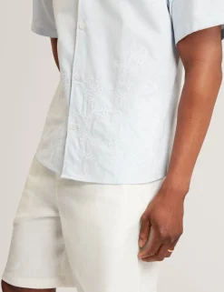 New Lobster Limited Breezy Blues Bearbeiten|Shirts<Kurzarmhemd mit Nadelstreifen und besticktem Saum