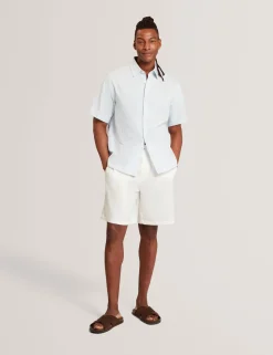 New Lobster Limited Breezy Blues Bearbeiten|Shirts<Kurzarmhemd mit Nadelstreifen und besticktem Saum