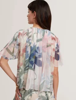 New Lobster Limited Anzüge & Zweiteiler|Oberteile & Blusen<Kurzarm-Top mit Blumenmuster und Falten, Engelsmotiv