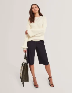 New Lobster Limited Hosen & Shorts|Luftiger Blues Bearbeiten<Kurze Culottes mit Stretchbund und weitem Bein