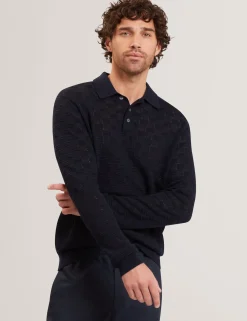 Herren New Lobster Limited Luxusgeschenke Für Herren|Pullover & Strickwaren<Langarm-Polohemd aus Seidenmischung mit Korbstruktur