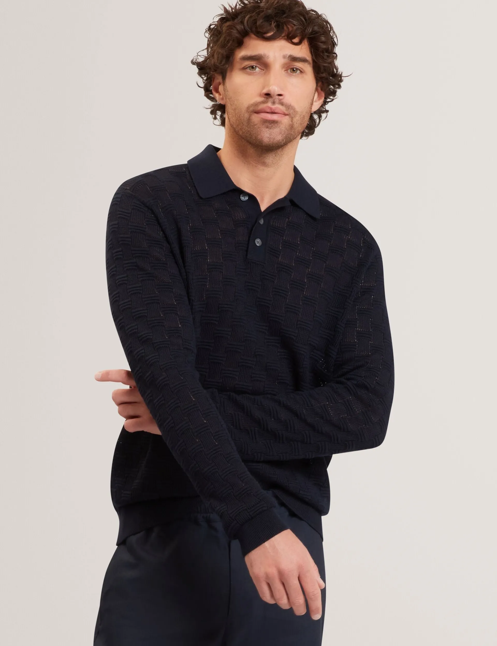 Herren New Lobster Limited Luxusgeschenke Für Herren|Pullover & Strickwaren<Langarm-Polohemd aus Seidenmischung mit Korbstruktur