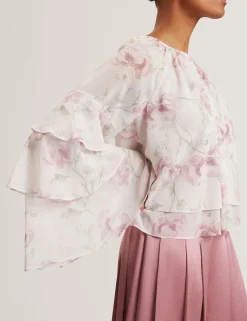 New Lobster Limited Festliche Kleidung|Oberteile & Blusen<Langarmshirt mit Rosenmuster und Rüschen