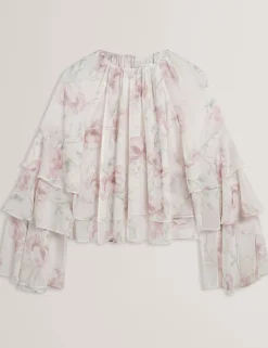 New Lobster Limited Festliche Kleidung|Oberteile & Blusen<Langarmshirt mit Rosenmuster und Rüschen