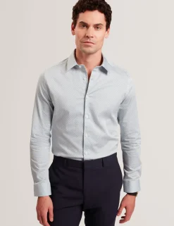 New Lobster Limited Breezy Blues Bearbeiten|Shirts<Langarm-Slim-Fit-Shirt mit Mikro-Geo-Print