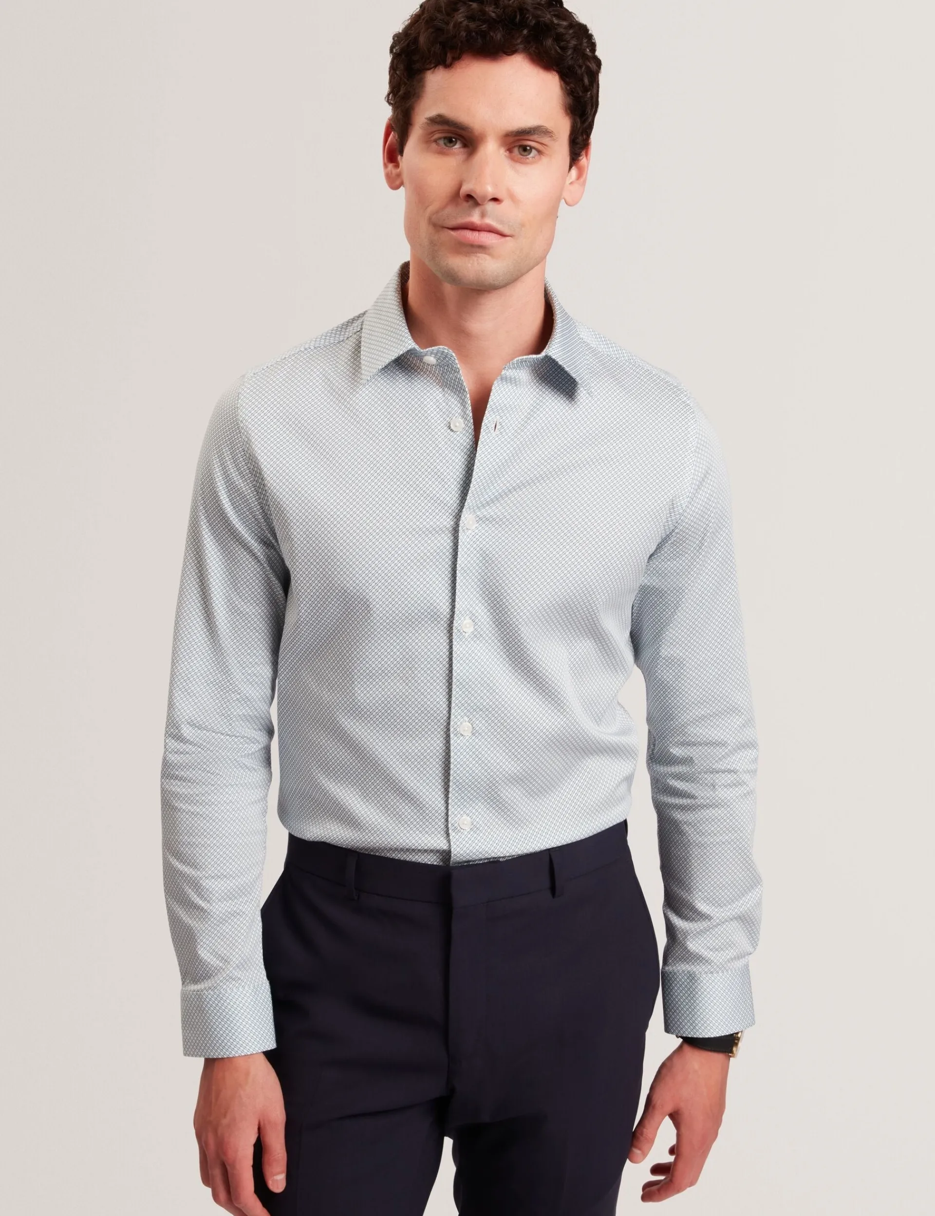 New Lobster Limited Breezy Blues Bearbeiten|Shirts<Langarm-Slim-Fit-Shirt mit Mikro-Geo-Print