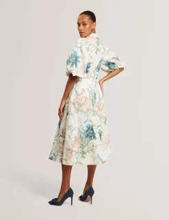 New Lobster Limited Der Weihnachtsladen|Arbeitskleidung<Leinen-Midi-Hemdblusenkleid mit Puffärmeln „Soft Blooms“