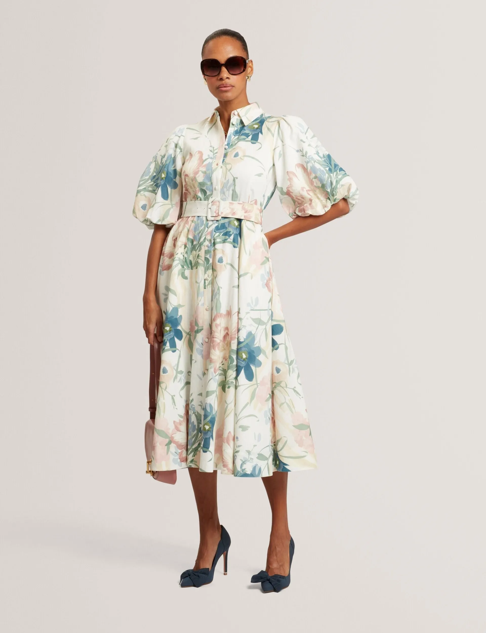 New Lobster Limited Der Weihnachtsladen|Arbeitskleidung<Leinen-Midi-Hemdblusenkleid mit Puffärmeln „Soft Blooms“