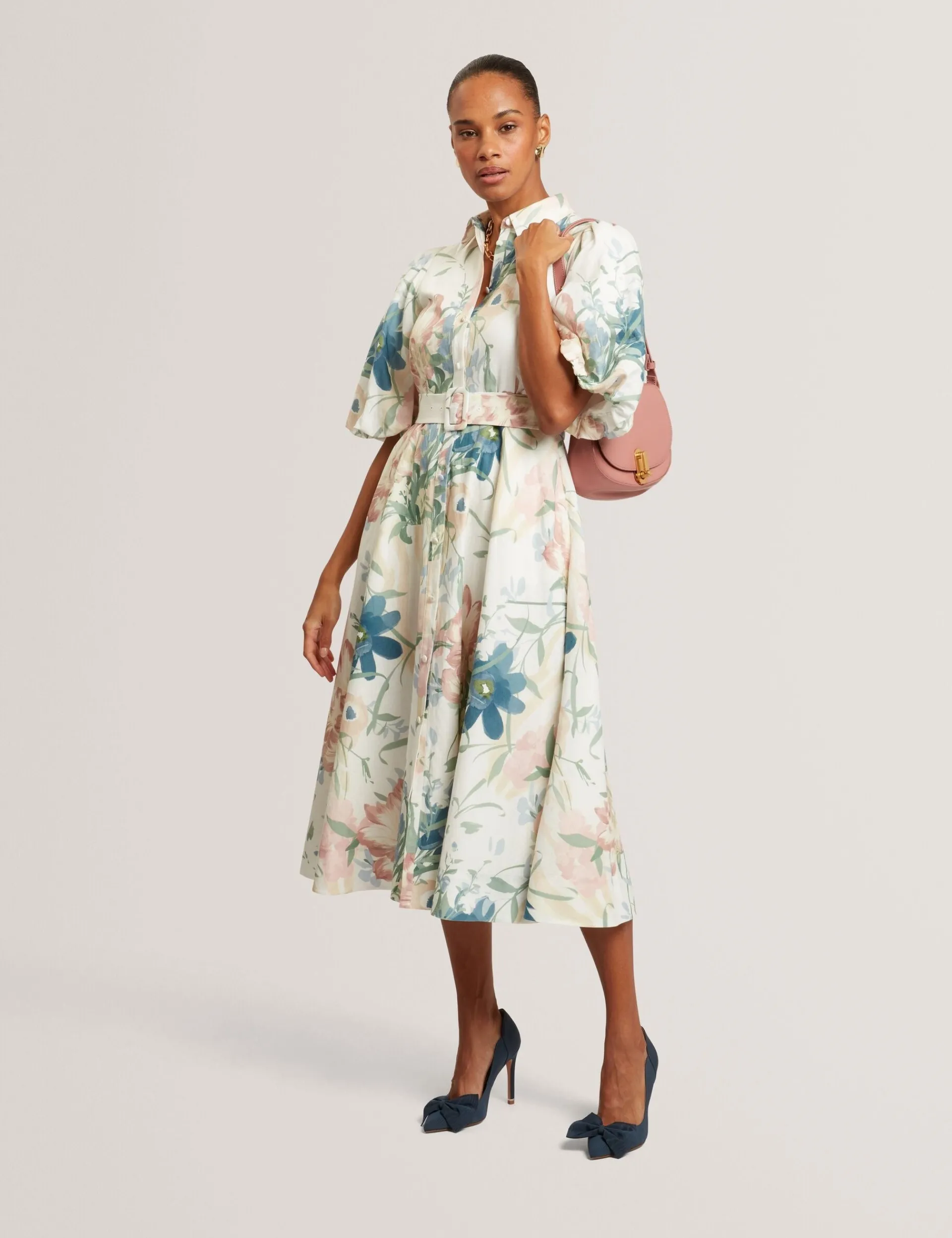 New Lobster Limited Der Weihnachtsladen|Arbeitskleidung<Leinen-Midi-Hemdblusenkleid mit Puffärmeln „Soft Blooms“