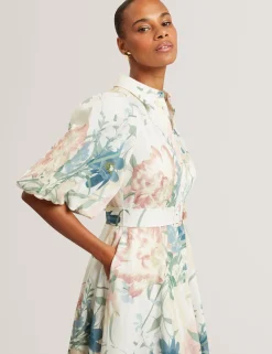 New Lobster Limited Der Weihnachtsladen|Arbeitskleidung<Leinen-Midi-Hemdblusenkleid mit Puffärmeln „Soft Blooms“