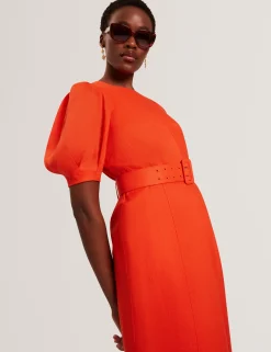 New Lobster Limited Golden Hour|Kleider<Leinen-Midikleid mit Puffärmeln und Gürtel