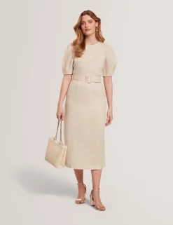 New Lobster Limited Golden Hour|Kleider<Leinen-Midikleid mit Puffärmeln und Gürtel