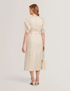 New Lobster Limited Golden Hour|Kleider<Leinen-Midikleid mit Puffärmeln und Gürtel
