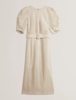 New Lobster Limited Golden Hour|Kleider<Leinen-Midikleid mit Puffärmeln und Gürtel