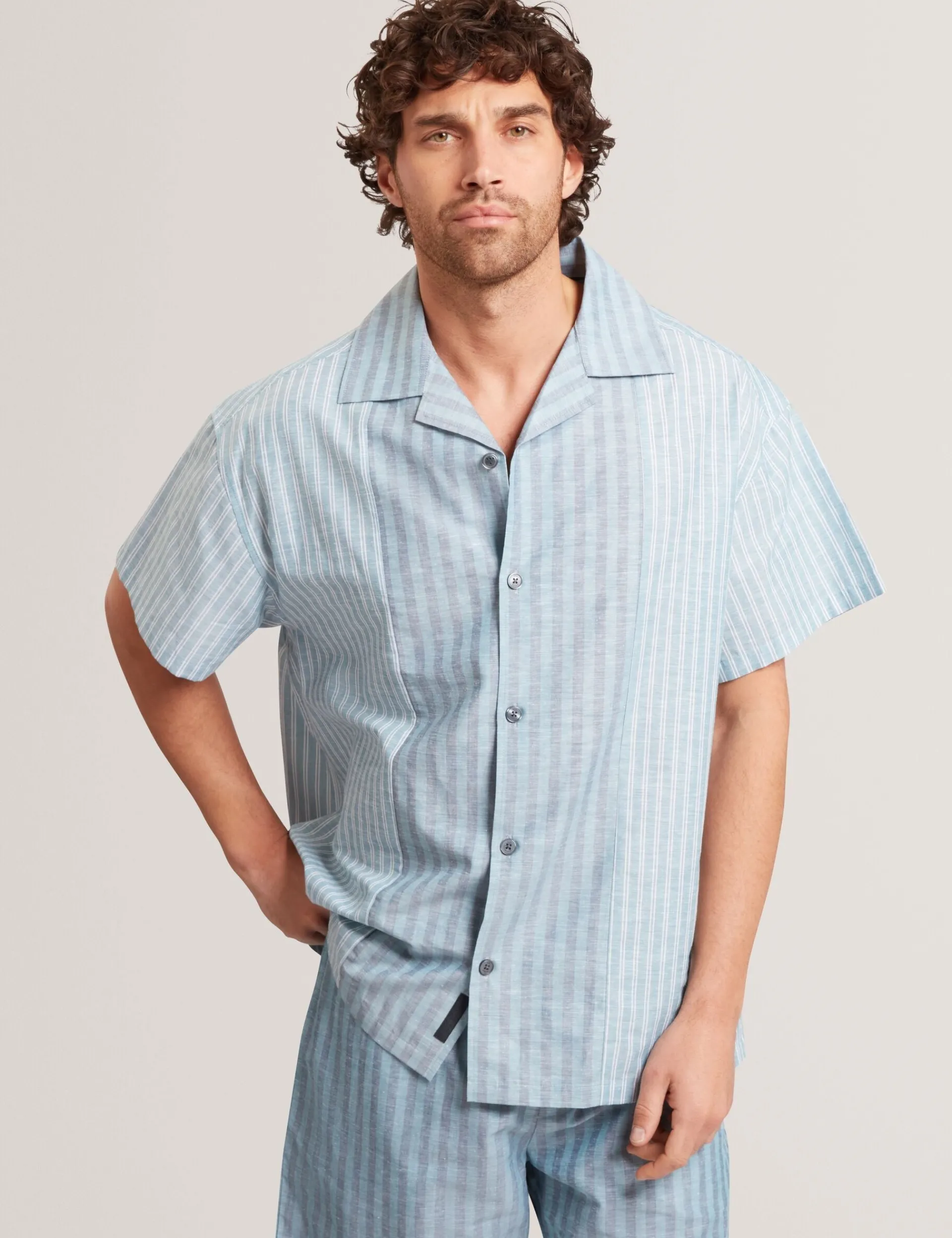 New Lobster Limited Breezy Blues Bearbeiten|Shirts<Lässiges Hemd aus Leinenmischgewebe mit gemischten Streifen